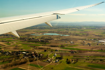 Aerial view from the plane on Krakow, Poland
