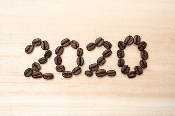 Coffee beans in shape of "2020". NO edit.