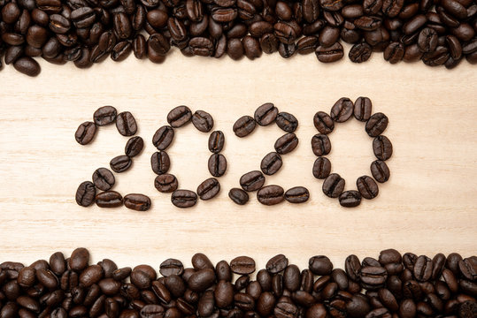 Coffee beans in shape of "2020". NO edit.