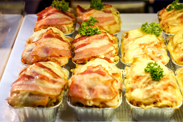 Closeup and crop Pizza cup in bakery shop.