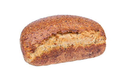close up of organic brown bread with cereal and grains for healthy isolated on white background with clipping path. 