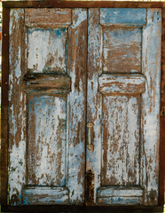 Old light blue wooden window