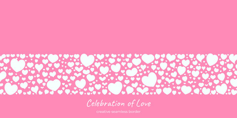 Pink love heart border, valentine design for greeting card. Vector illustration, happy valentine header or banner, wallpaper or backdrop decoration