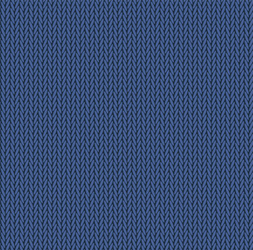 Knit Texture Blue Color. Vector Seamless Pattern Fabric. Knitting Background Flat Design.