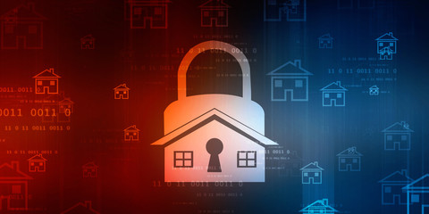 Naklejka premium 2D rendering home protection lock