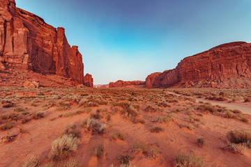 Sunset view of the Valley drive in Monument Valley