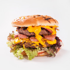 American sausage burger with cheese