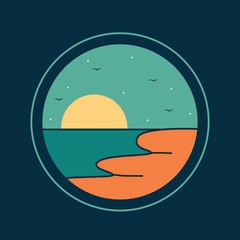 simple logo badge beach design, for t-shirt prints, patches, emblems, posters, badges and labels and other uses
