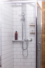 white shower head faucet in shower room