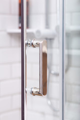 Naklejka premium background shower door glass blurred background white tile