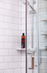 background shower door glass blurred background white tile