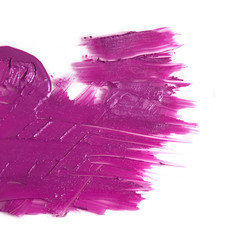 bright pink lilac lipstick the shade of creamy texture, brush strokes on a light background, top view