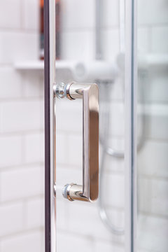 background shower door glass blurred background white tile