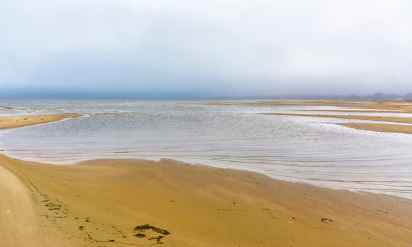 Autumn day on the beach of lake Peipus in the Pskov region.