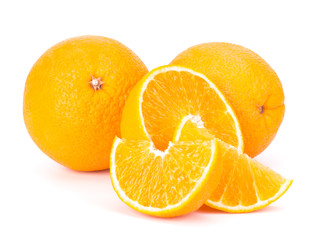 Orange fruit sliced juicy isolated on white background, closeup