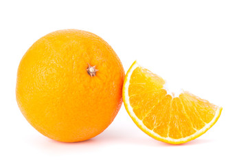 Orange fruit sliced juicy isolated on white background, closeup