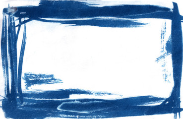 Abstract hand drawn blue background texture brush. Beautiful Abstract Grunge Decorative dark blue Dark background. Art Rough stylized texture banner with space for text. Cyanotype. Watercolor stains