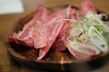 Premium grade of sliced Japanese wagyu beef