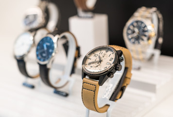 Luxurious Watches In A Store Stand