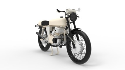 3d rendering of a brandless vintage motorcycle isolated in studio background