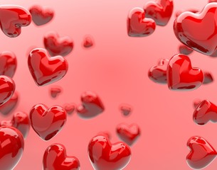 Obraz premium Valentine's Day background with red hearts on pink,3d render.