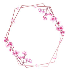  Watercolor illustration with blooming cherry. Sakura.