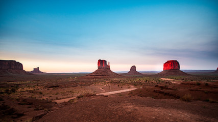 Sunset at Monument Valley with valley drive