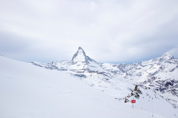 Fototapeta na wymiar Different captions of Matterhorn in winter in Zermatt in Switzerland