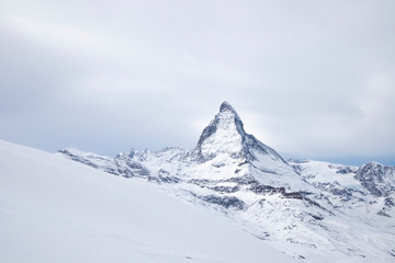 Different captions of Matterhorn in winter in Zermatt in Switzerland