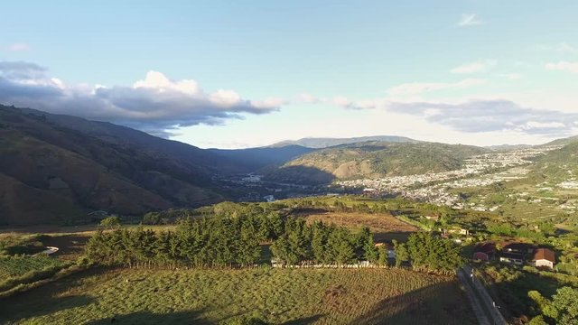 Aerial view of Bocono city at sunset in the Trujillo Andean Mountain