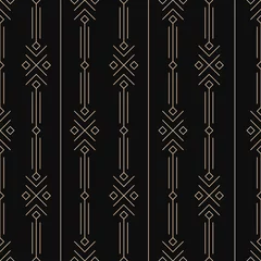 Keuken foto achterwand Zwart goud Geometrische naadloze patroon in lijn kunststijl. Zwart en goud abstracte achtergrond met tribal decor.
