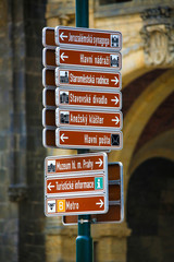Road signs of directions of main sights of Prague