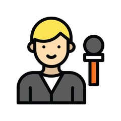 Television and technology related sound mike and man vector in filled style