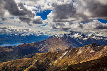 New Zealand, South Island. Otago region. Richardson Mountains. There are Lake Wakatipu and Humboldt Mountains in the background