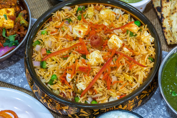 fried rice in a ceramic bowl