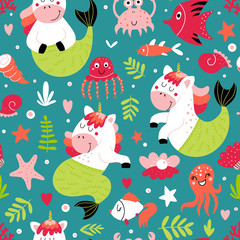 Unicorns seamless background for kids