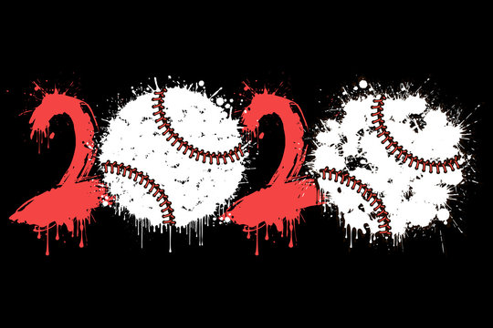 Abstract numbers 2020 and baseball ball from blots