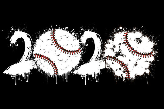 Abstract numbers 2020 and baseball ball from blots