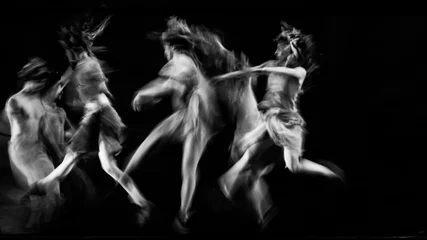 Poster  scenography of dancers dancing in black and white, blurred effect photography © Giovanni Nitti