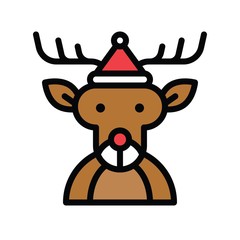 Christmas related reindeer with santa hat avatar with editable stroke