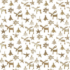 Christmas seamless textured background. hand drawun craft pattern. reindeer illustration. wrapping paper for winter holidays.