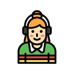 Christmas related cute girl with headphone avatar with editable stroke