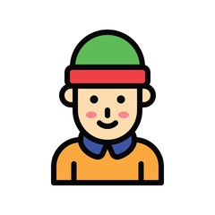 Christmas related cute boy with hat avatar with editable stroke