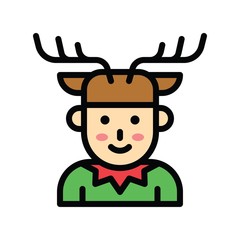 Christmas related cute boy with deer horn avatar with editable stroke
