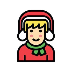 Christmas related cute boy with earmuff avatar with editable stroke