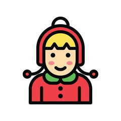 Christmas related cute girl with scarf avatar with editable stroke