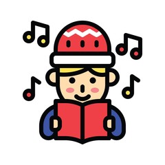 Fototapeta premium Christmas related cute boy read carol book avatar with editable stroke