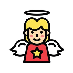 Christmas related cute angel girl with wings and star avatar with editable stroke