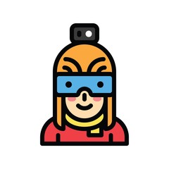 Xmas related cute girl with glasses and light avatar with editable stroke