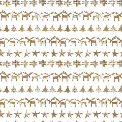 Christmas seamless textured background. hand drawun craft pattern. reindeer illustration. wrapping paper for winter holidays.
